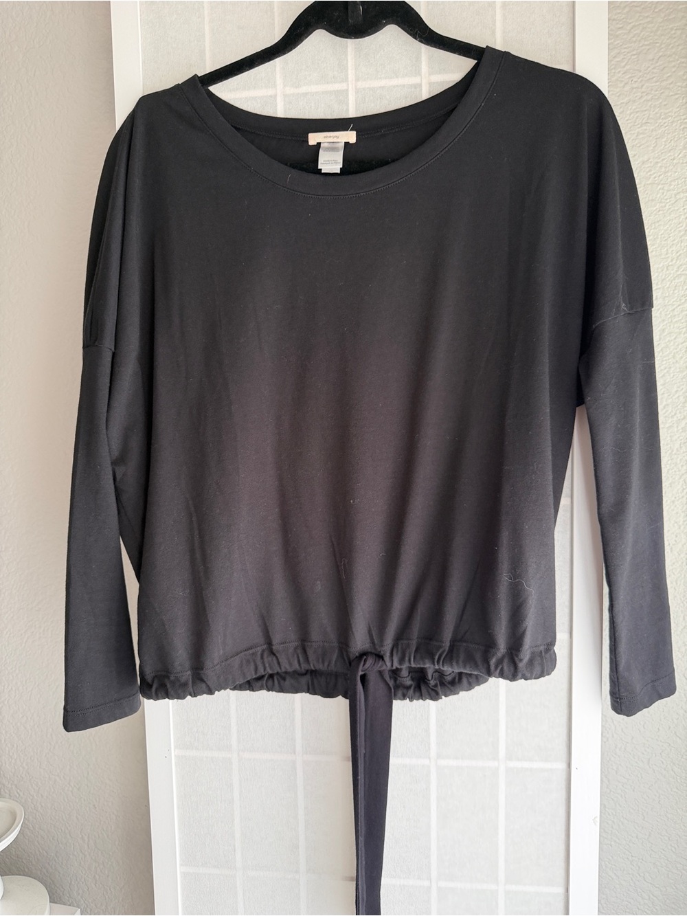 Eberjey Black Long-Sleeve Drawstring Hem Top